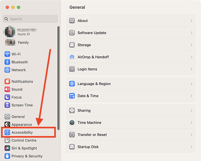 Open the Accessibility settings