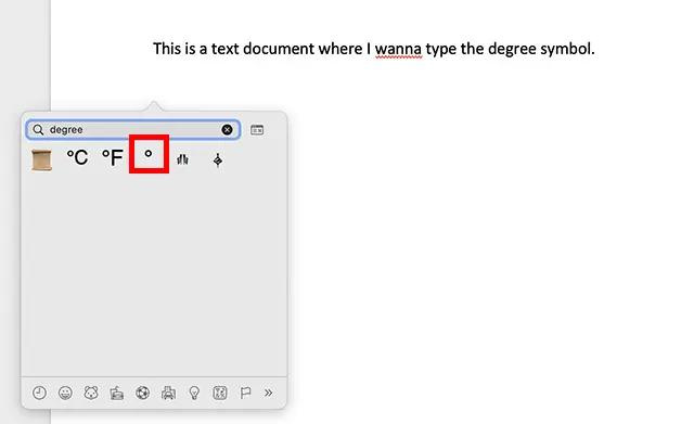 search box, type ‘degree’ and select the degree icon