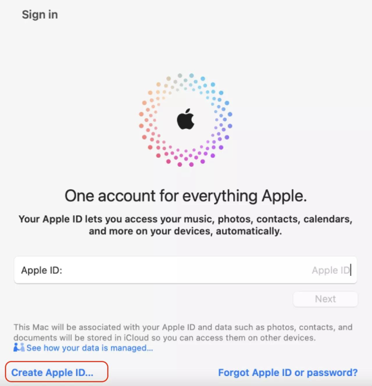 select “Create Apple ID.”-mac