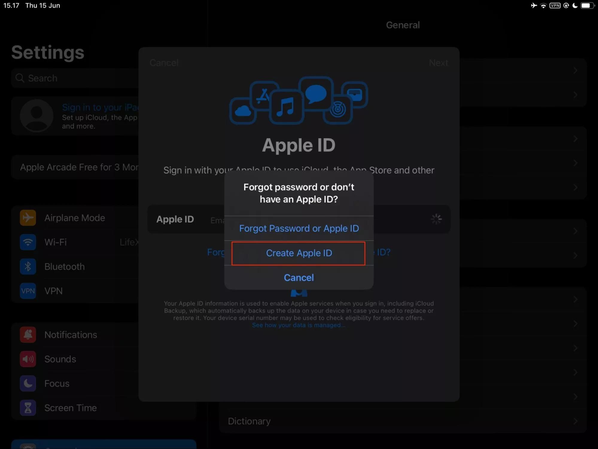 select “Create Apple ID.”