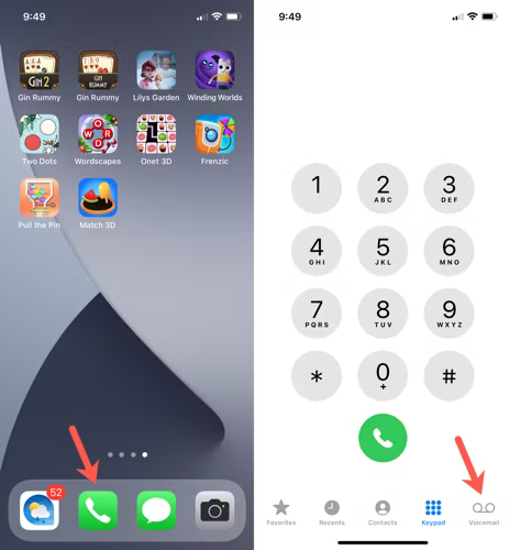 tap the Voicemail tab in the bottom right corner