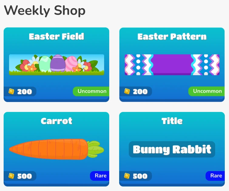 Screenshot of the Blooket Weekly Shop, showcasing the available items and Mark the shopkeeper.