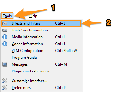 Screenshot of effects and filters menu