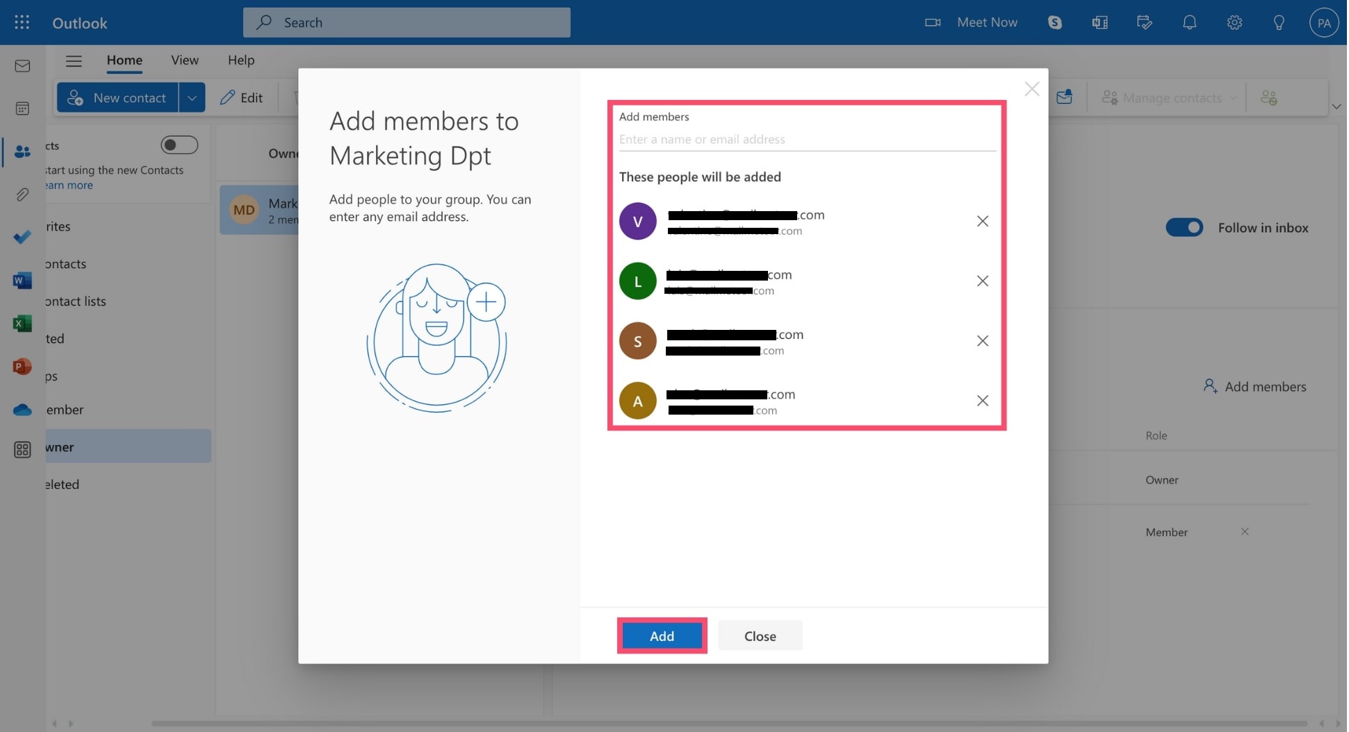 dd members by typing their names or email addresses
