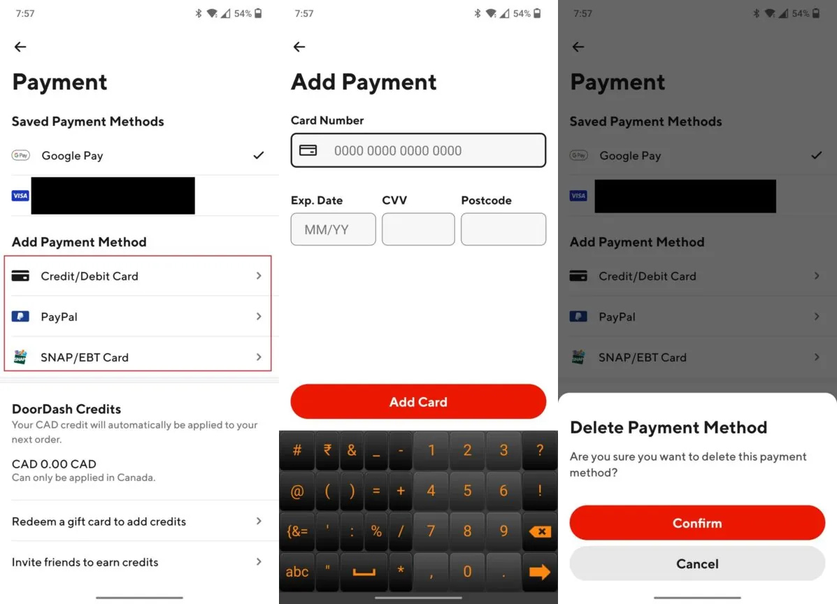 add payment method doordash