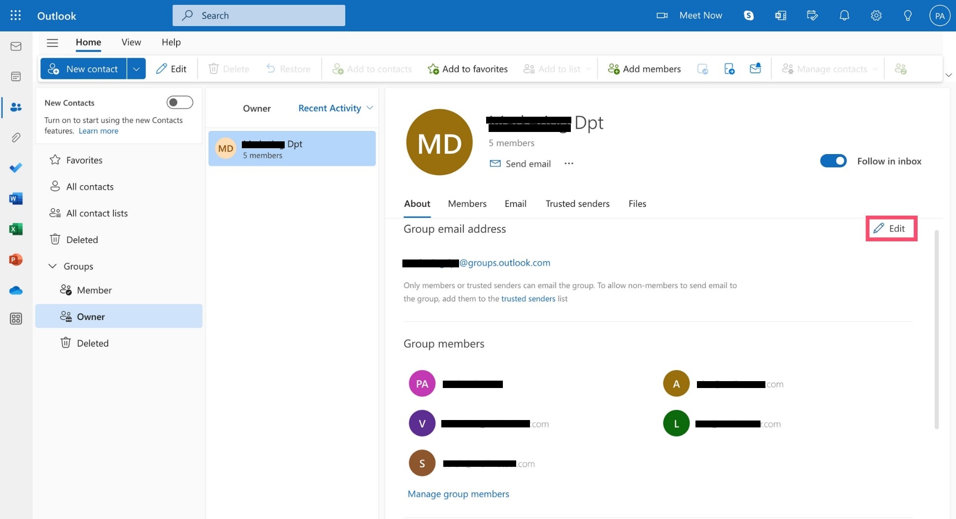 edit group email outlook