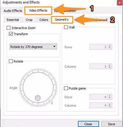 Screenshot of geometry tab