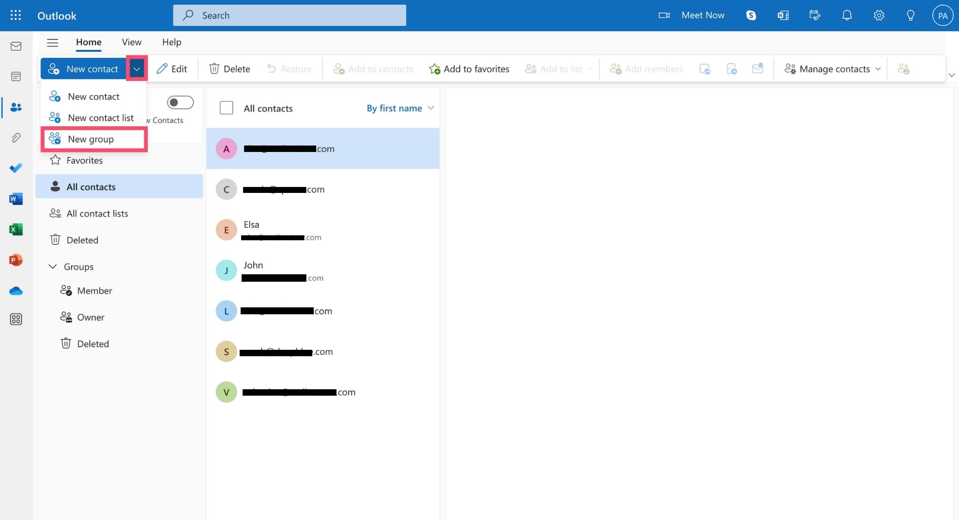 New Contact button and select New Group