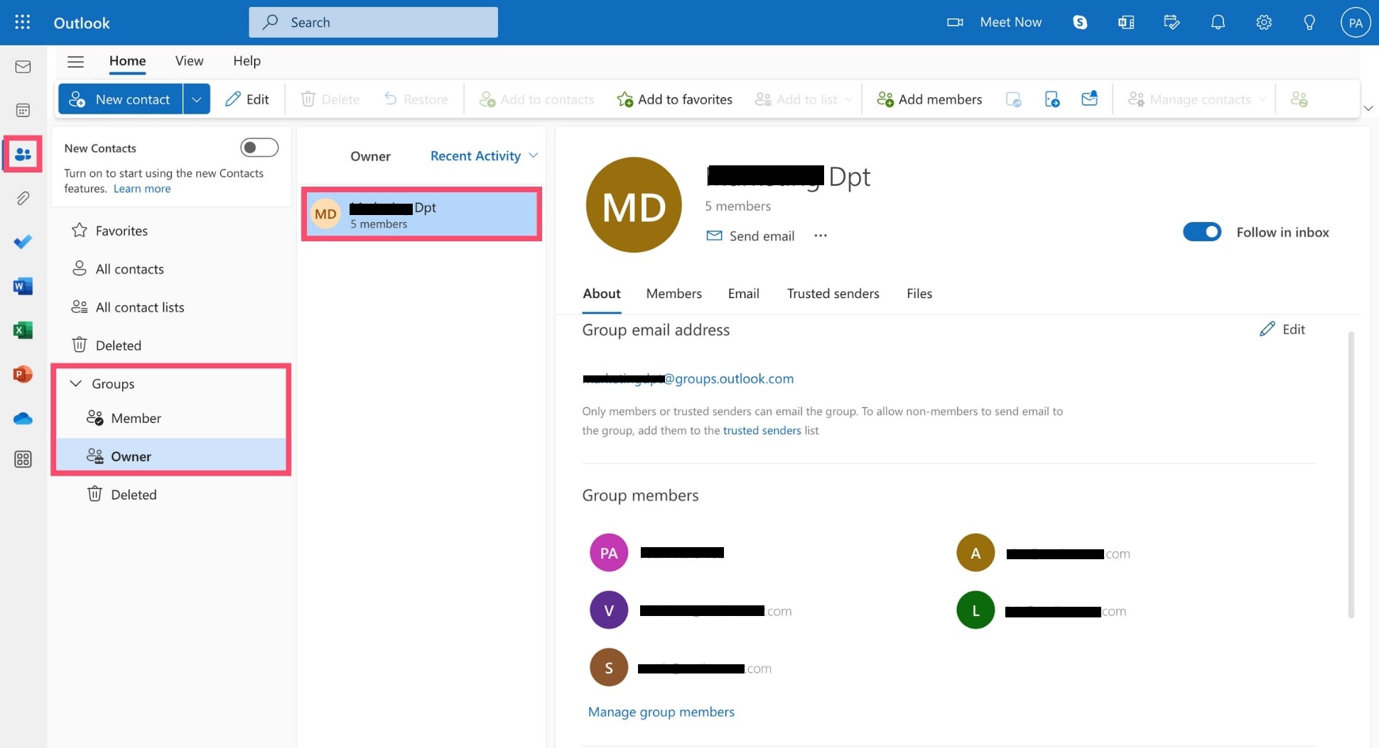 select group email in outlook