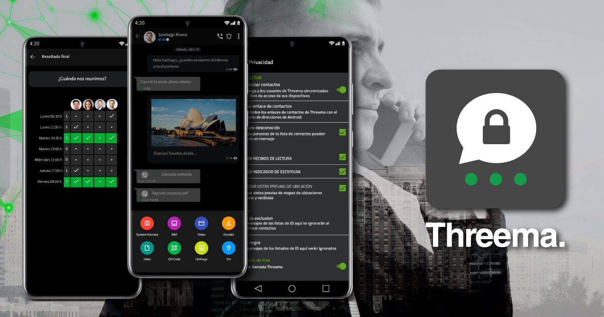 Threema app on phone and desktop with secure chat interface